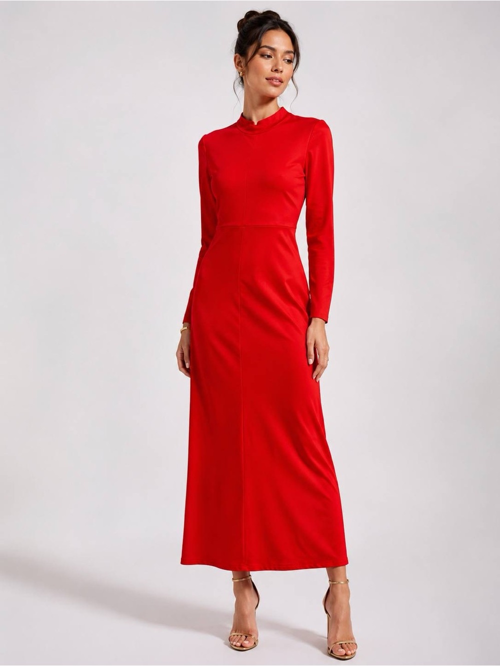 Bryn Walker Weekend Women's Red Maxi Dress Long Sleeve Size M NWT